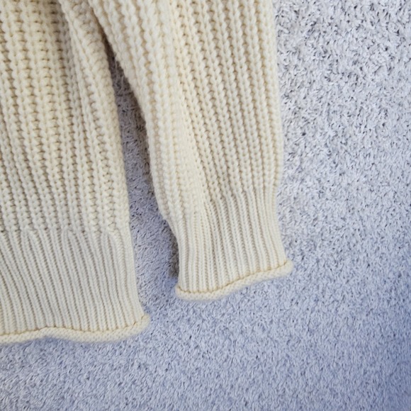 Lillusory Cream Heavy Knitted Ribbed Turtleneck Fisherman Boho Sweater Sz Small - Picture 7 of 8